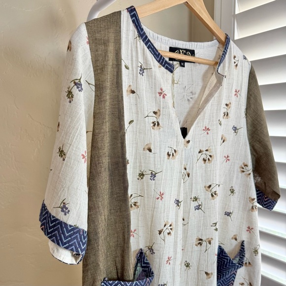 Nazila Couture Floral Patchwork Tunic Dress Size Medium 100% Cotton - Picture 2 of 9